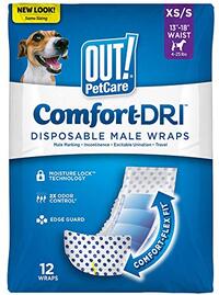 OUT! Disposable Male Dog Diapers | Absorbent Male Wraps with Leak-Proof Fit | XS/S - Set of 12
