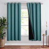 NICETOWN Volledig schaduwgordijnpaneel, energieslim en geluidswerend, verduisterend gordijn voor appartementraam, thermisch geïsoleerde kamer gevoerde raambekleding (Sea Teal, 132 x 182 cm)
