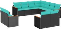 vidaXL 11-delige loungeset voor buiten met kussens, zwart kunststof vlechtwerk