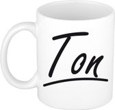 Bellatio Decorations Ton Naam koffiemok - beker - met sierlijke letters - wit