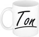 Bellatio Decorations Ton Naam koffiemok - beker - met sierlijke letters - wit