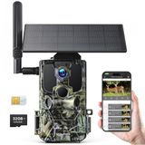 WOLFANG WT04 Jachtcamera, 4G Fotoval op Zonne-energie met Vooraf Geïnstalleerde Simkaart en SD-kaart, Externe 2.5K-jachtcamera met Zonnepaneel, Onzichtbaar Infrarood, PIR-detectie, Waterdicht