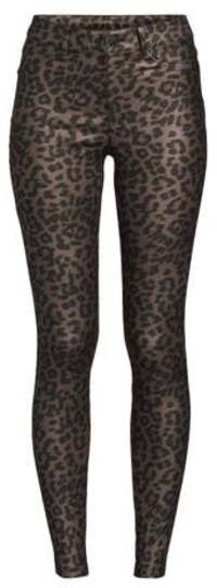 VILA VILA coated skinny broek VIJEGGY met panterprint bruin/zwart