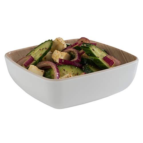 APS "Frida" - Ciotola in melamina, 12,5 x 12,5 x 4,5 cm, aspetto legno, bianco