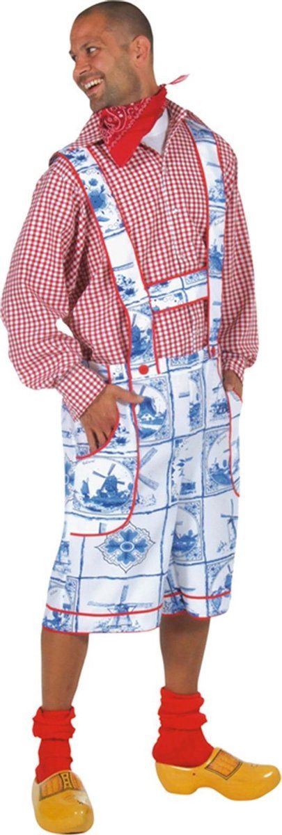 Magic design 100% NL & Oranje Kostuum | Korte Tuinbroek Delfts Blauwe Tegel Man | Small | Bierfeest | Verkleedkleding