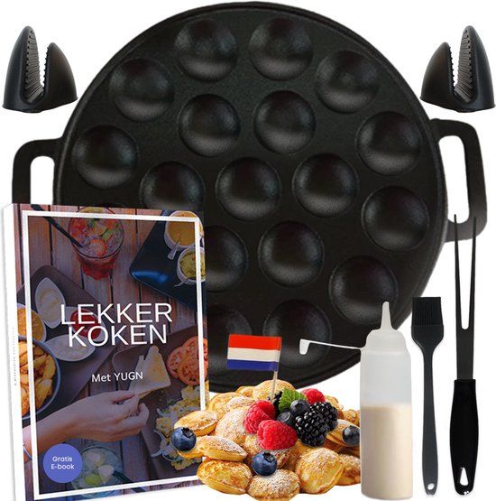 YUGN Black Poffertjes Pan Set - 19 Poffertjes - Induction - Includes eBook & Accessories
