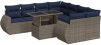 vidaXL 9-delige Dining Loungeset met Kussens, Polyrattan, Acacia, Grijs