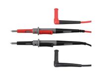 Velleman PVC-meetsnoeren, set, CAT IV, 10 A, 2 mm/4 mm, rechte meetsonde in roestvrij staal, haakse bananenplug met geïsoleerde mantel, lengte 100 cm, zwart/rood/grijs