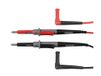 Velleman PVC-meetsnoeren, set, CAT IV, 10 A, 2 mm/4 mm, rechte meetsonde in roestvrij staal, haakse bananenplug met geïsoleerde mantel, lengte 100 cm, zwart/rood/grijs