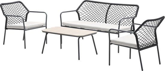 Garden Impressions Turin loungeset - 4-delig - rope zwart-desert sand-light teak vironwood