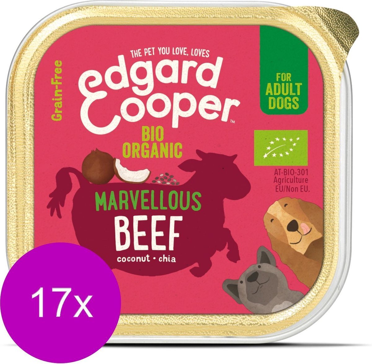 Edgard & Cooper Biologische Rund Kuipje - Voor volwassen honden - Hondenvoer - 17 x 100g