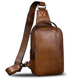 Lederen Sling Bag voor Mannen Crossbody Casual Wandelen Dagrugzak Vintage Handgemaakte Borst Schouder Rugzak, Bruin, M, Dagrugzak