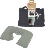 Bellatio Design Benson Reisdeken met reiskussen - zwart - fleece - nekkussen - opblaasbaar