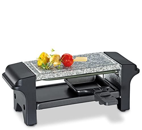 Küchenprofi Raclette Twin Raclette met steenplaat, raclette voor twee met grillplaat van steen, tafelgrill voor 2 personen, 2 gecoate pannetjes, mini-raclette voor 2 personen, raclette grill