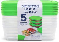 Sistema Nest IT Maaltijdbereidingsbakjes, 870 ml, luchtdichte voedselopslagcontainers met compartimenten en deksels, schoolbroodtrommels, BPA-vrij, groen, 5 stuks