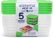 Sistema Nest IT Maaltijdbereidingsbakjes, 870 ml, luchtdichte voedselopslagcontainers met compartimenten en deksels, schoolbroodtrommels, BPA-vrij, groen, 5 stuks