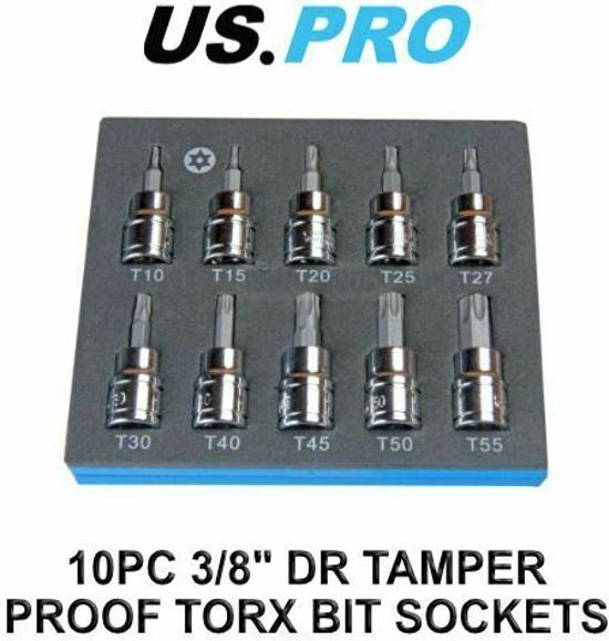 Torx doppenset met boring 3/8" in foam inlay 10-delig