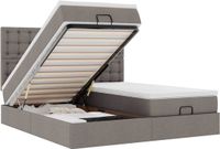 vidaXL - Ottoman Bed with Mattresses and LEDs - 160x200cm - Fabric - Taupe