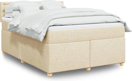 vidaXL Boxspring met matras stof crèmekleurig 140x200 cm