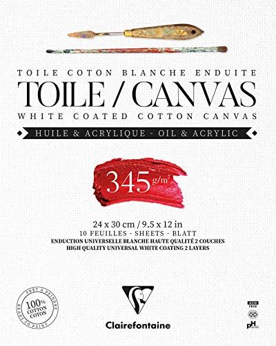Clairefontaine - Ref 975222C - Klaar om te schilderen Canvas Pad (10 vellen) - 24 x 30cm - Wit