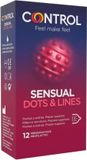 Control Sensual Dots & Lines condooms met punten en striae voor stimulatie, gesmeerd en gegroefd, perfecte pasvorm, veilige seks, 12 stuks