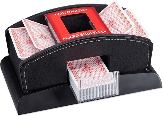 Relaxdays Elektrische Kaartenschudder - 2 Decks - Leer - Zwart