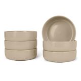 Amazon Basics Kommen van Geglazuurd Aardewerk, 6-delige Set, Vaatwasbestendig, 14,0cm (5,5in), Linnengrijs