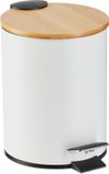 Merkloos / Sans marque Relaxdays Pedaalemmer 3 L - Softclose - Bamboe Deksel - Wit