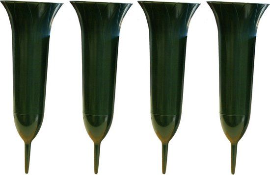 4x Green Plastic Grave Vases 37 cm - Grave Vases Grave Candles