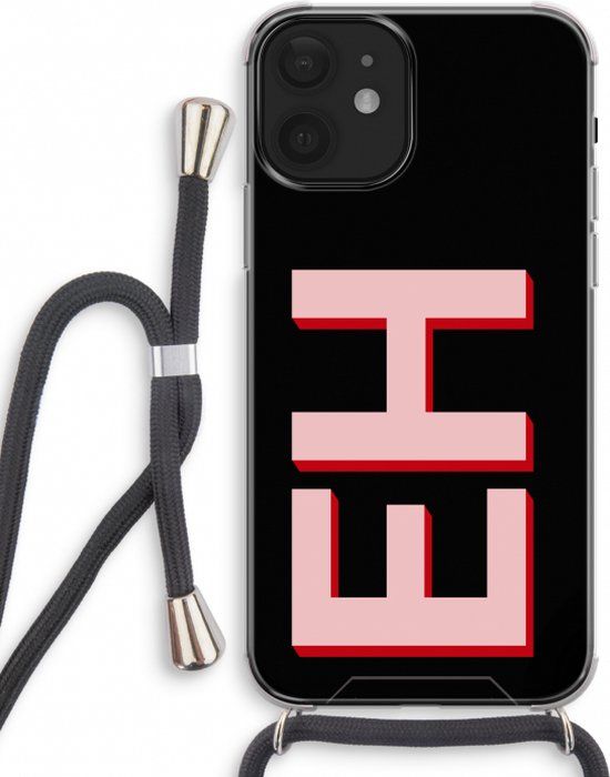 Case Company iPhone 12 Mini Hoesje met Koord - Monogram - Zwart Koord - Back Cover
