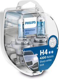 Philips WhiteVision ultra H4 Halogen Headlight Bulbs - Set of 2