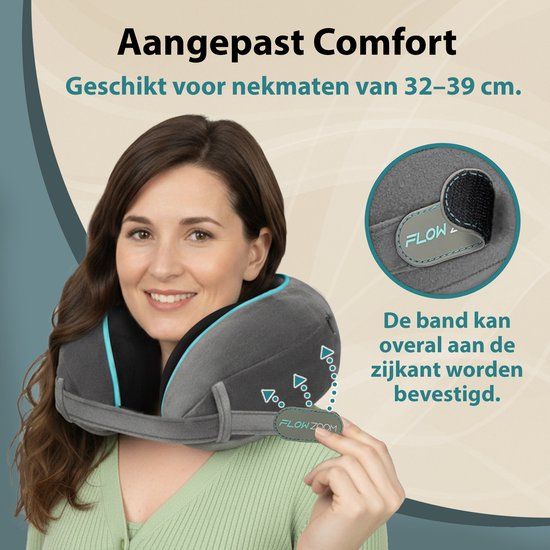 FLOWZOOM Dream Reiskussen van traagschuim voor vliegtuig en auto, reiskussen met verhoogde zijkanten voor betere ondersteuning, wasbare hoes en draagtas, grijs