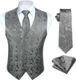 Merkloos Heren Gilet Set met Bloemmotief en Accessoires voor Feest en Zakelijk Gebruik