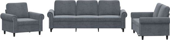 vidaXL 3-delige Loungeset met kussens fluweel donkergrijs