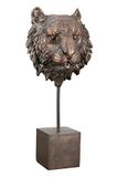 Casablanca decoratieve figuur sculptuur tijgerkop op sokkel XL - 3D dierenhoofd standbeeld van kunsthars - kleur: brons hoogte 47,5 cm