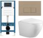 Adema Salina 2.0 Toiletset - 48.5x36x32cm - diepspoel - spoelrandloos - QeramiQ inbouwreservoir - softclose - quickrelease - toiletzitting - taupe kunststof bedieningsplaat - rechthoekige knoppen - Blanc