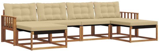 vidaXL Bank loungeset 6-delig Natuurlijk en Beige