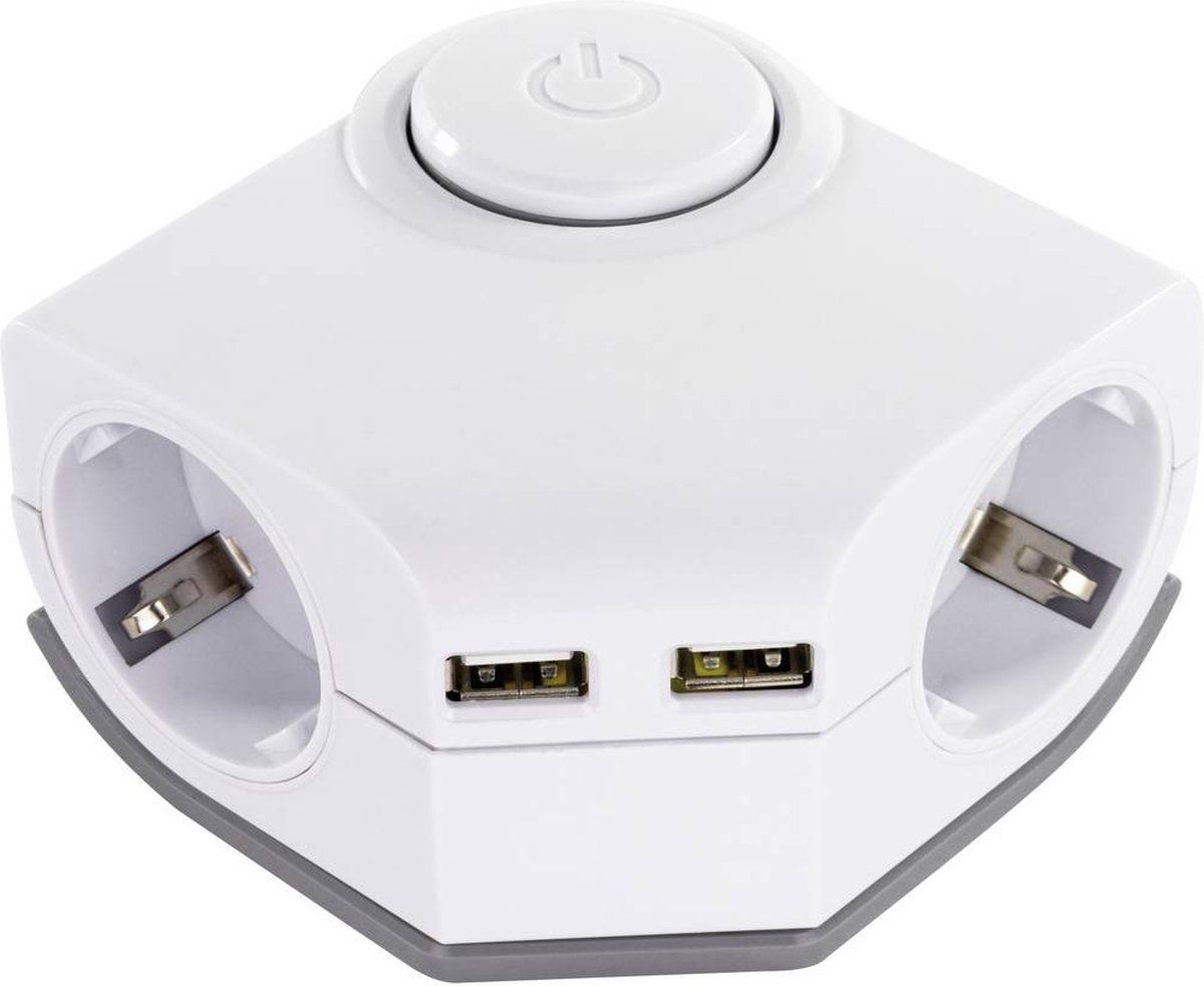 REV Hoekstopcontact - Meervoudig stopcontact 2-voudig met 2x USB - Wit