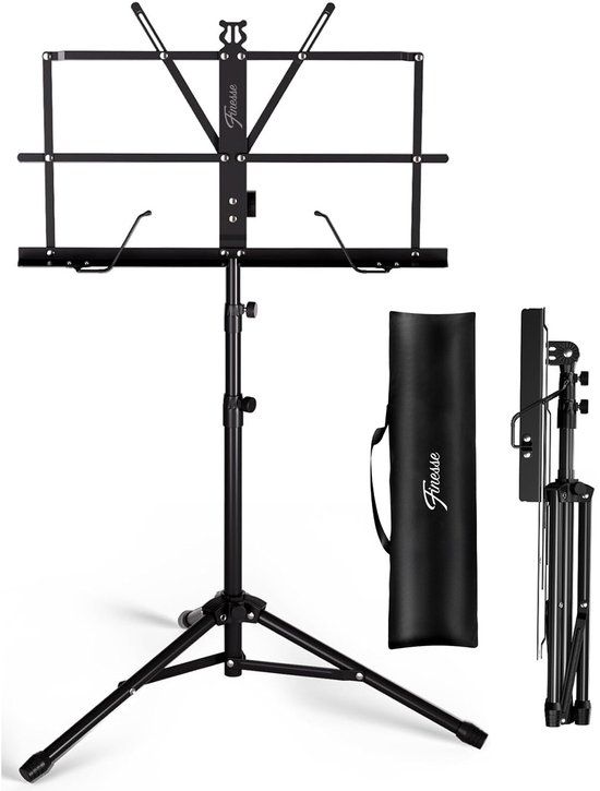 Finesse Muziekstandaard voor Bladmuziek - Opvouwbaar - met Draagtas - Lessenaar - voor Tablet - Zwart