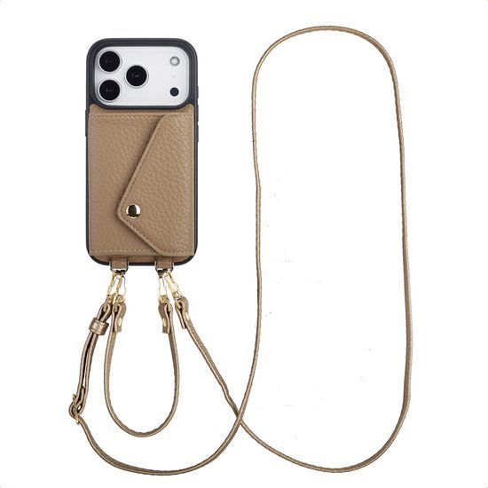 Selencia Sera Telefoonhoes met Koord en Envelop Pashouder voor de Apple iPhone 17 Pro - Taupe