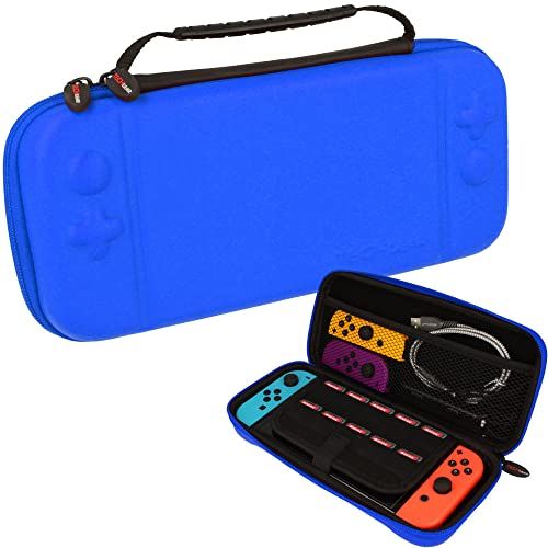 TECHGEAR Switch OLED-hoes, harde beschermende draagtas voor reizen en opslag ontworpen voor Nintendo Switch OLED + Joy-Con-controllers + 10 gamekaartsleuven + accessoires [BLAUW]