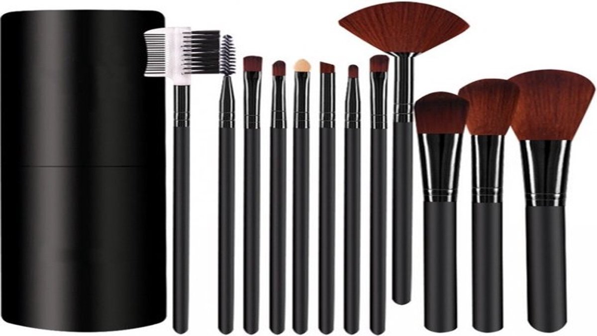 Up Make-up kwasten | Make-up geschenksets | Oogschaduw borstel | Contourborstel | Wenkbrauw borstel | Oogpotlood | 12-delig | zwart