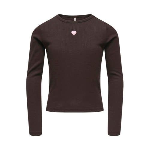 ONLY KIDS ONLY GIRL aansluitende longsleeve met borduursels en print - donkerbruin