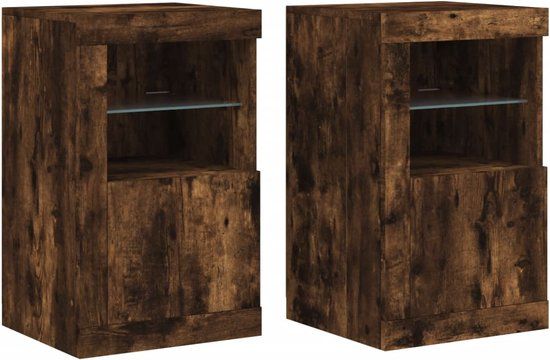 vidaXL Bijzetkastjes met LED - 2 stuks - Bewerkt hout - Gerookt eikenkleurig