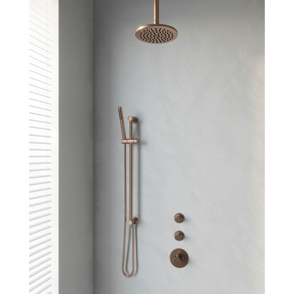 Brauer Thermostatisch Inbouwdoucheset Copper 20cm Hoofddouche Plafondarm Staafhanddouche op Glijstang Koper