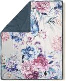Descanso Luxe Plaid 130x160 cm - Bloemen en Vogel Print - Grijs/Blauw/Roze - Polyester