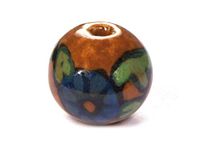 Keramische bol geëmailleerd bruin met blauwe bloem diameter 17 mm. 50u.