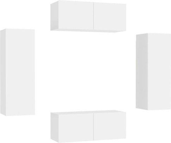 vidaXL 4-delige Tv-meubelset bewerkt hout wit