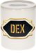 Bellatio Decorations Shoppartners Bv Spaarpot met voornaam Dex - wit - met goud/zwart embleem - 8 x 9 cm - keramiek - met afsluitdop - cadeau verjaardag