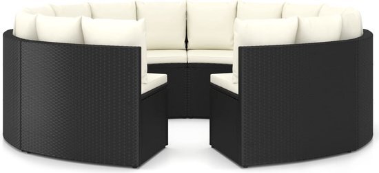 vidaXL 8-delige Loungeset met kussens poly rattan zwart